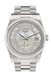 Rolex Day Date 36 Carousel Of White Mother Pearl Dial President Mens Watch 118206
